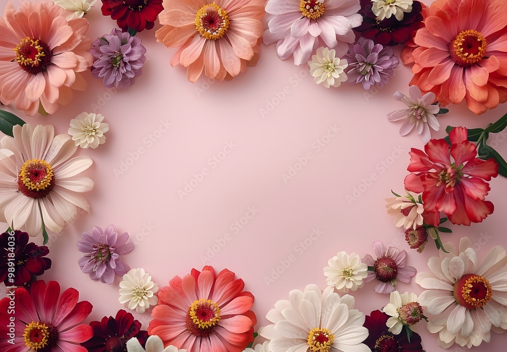 Pastel Floral Border on Pink Linen Background Pastel Floral Border on Pink Linen Background