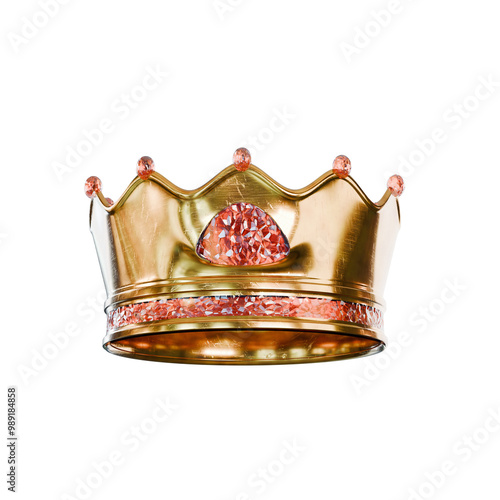 gold crown with jewels, on transparent background