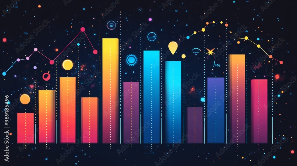 Fototapeta premium Dynamic Infographic Bar Chart with Descriptive Icons in Vibrant Color Palette