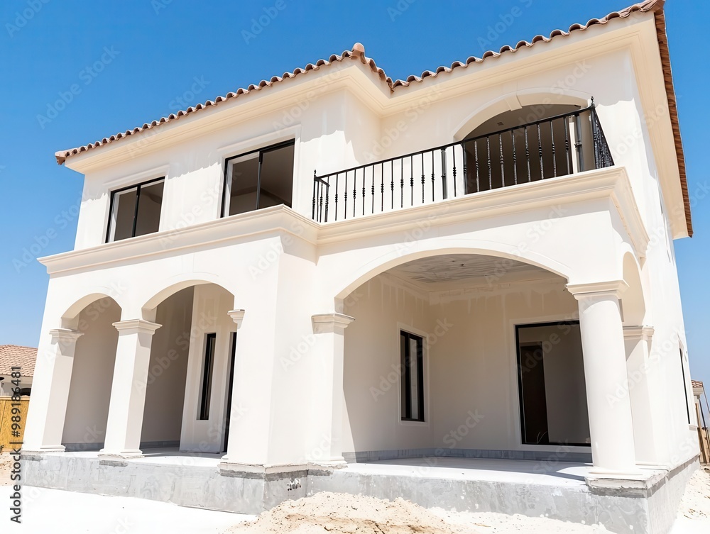 House under construction with exterior stucco being applied, creating a smooth finish, stucco application, exterior texture House under construction with exterior stucco being applied, creating a smooth finish, stucco application, exterior texture