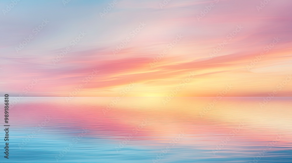A soft pastel-colored sunset over a calm ocean, the water reflecting the warm hues of the sky A soft pastel-colored sunset over a calm ocean, the water reflecting the warm hues of the sky