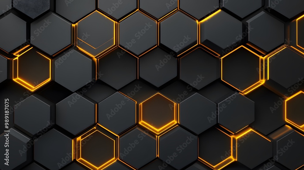 Futuristic Black Honeycomb Wall With Glowing Edges Futuristic Black Honeycomb Wall With Glowing Edges