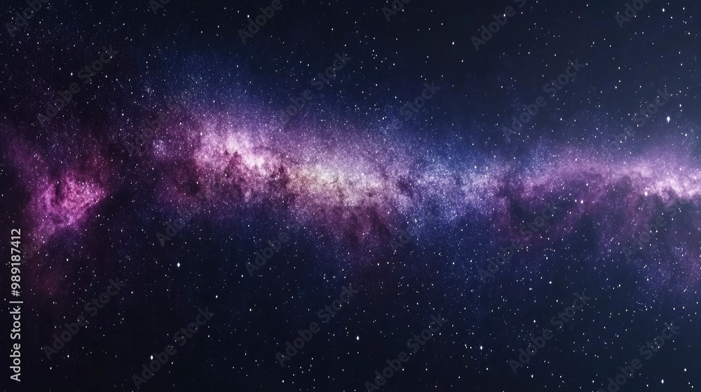 Fototapeta premium A sprawling galaxy filled with vibrant stars and swirling nebulae, deep purples and blues, infinite space