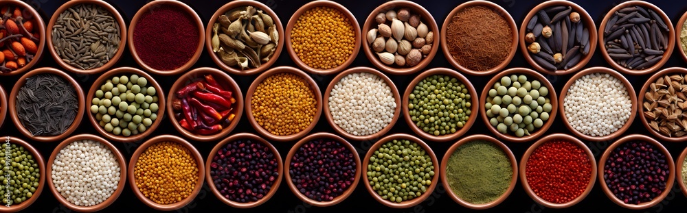 Colorful Spices and Herbs Arranged in Bowls Colorful Spices and Herbs Arranged in Bowls