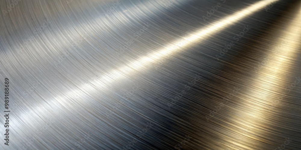 High resolution close-up shot of shiny brushed metal with bright lighting emphasizing sharp corners and details