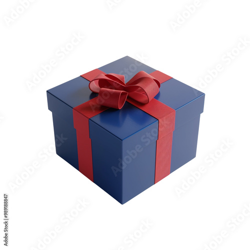 Blue Gift Box with Red Ribbon