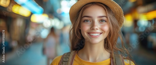 Happy Tourist Woman Smiling