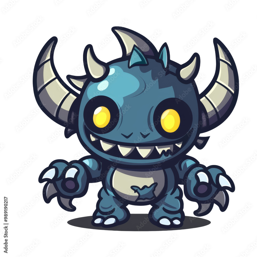 A cute cartoon monster with blue skin, yellow eyes, sharp teeth, and claws. A cute cartoon monster with blue skin, yellow eyes, sharp teeth, and claws.