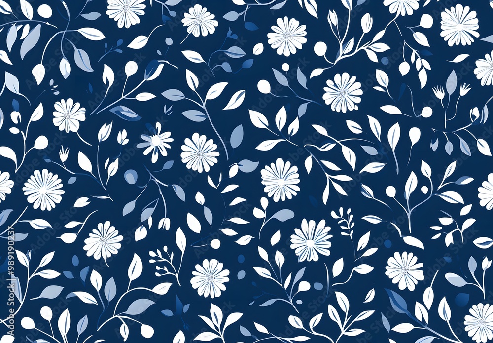 Indigo Blue Floral Batik Pattern Seamless Indigo Blue Floral Batik Pattern Seamless