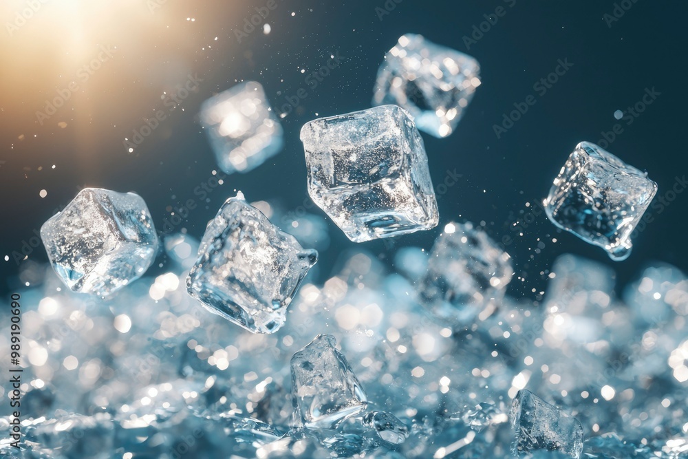 Crystalline Ice Cubes Falling into a Pool of Melted Ice Crystalline Ice Cubes Falling into a Pool of Melted Ice