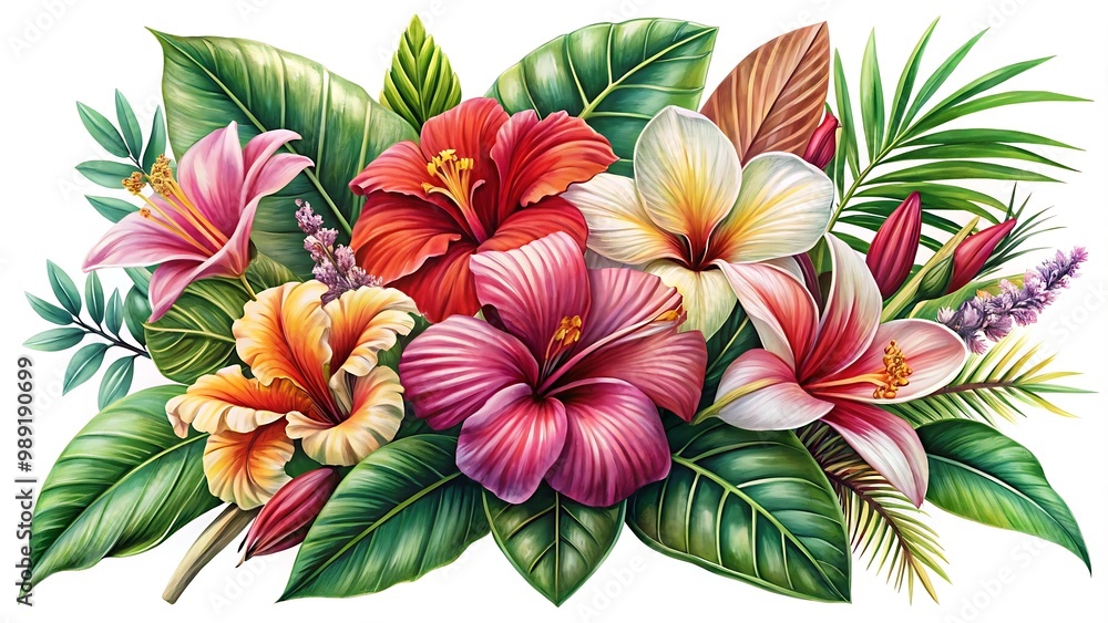 Naklejka premium Rare Tropical Flowers: Exquisite Botanical Illustration