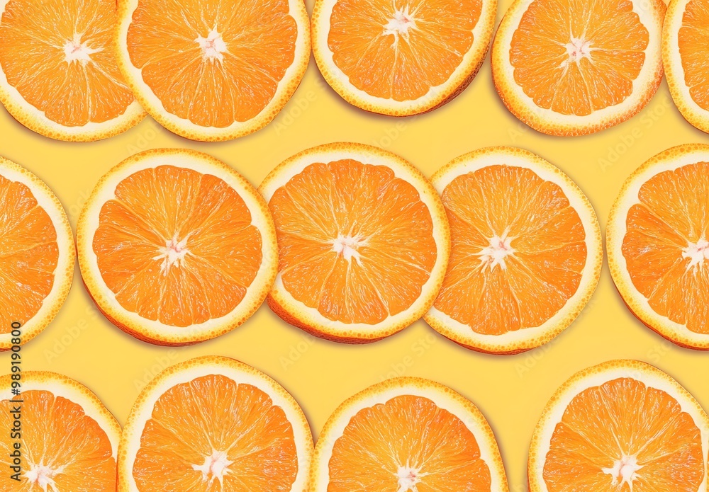 Vibrant Orange Slices Pattern on Yellow Vibrant Orange Slices Pattern on Yellow
