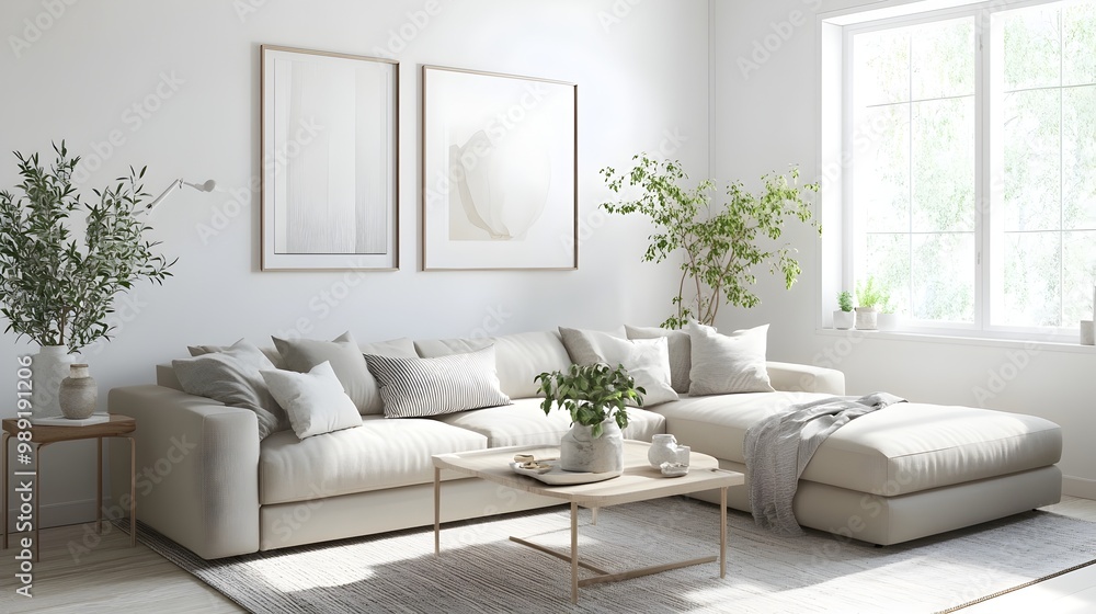Bright and airy contemporary living room with a comfortable oversized sectional neutral color scheme enhanced by pops of color minimalist Scandinavian inspired decor ample natural light and a serene Bright and airy contemporary living room with a comfortable oversized sectional neutral color scheme enhanced by pops of color minimalist Scandinavian inspired decor ample natural light and a serene
