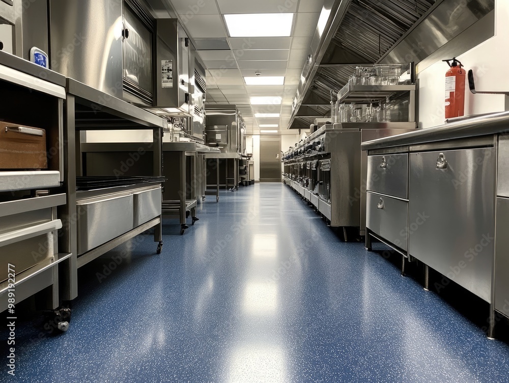 Obraz premium antimicrobial surfaces in a commercial kitchen, ensuring cleanliness and protection from harmful bacteria