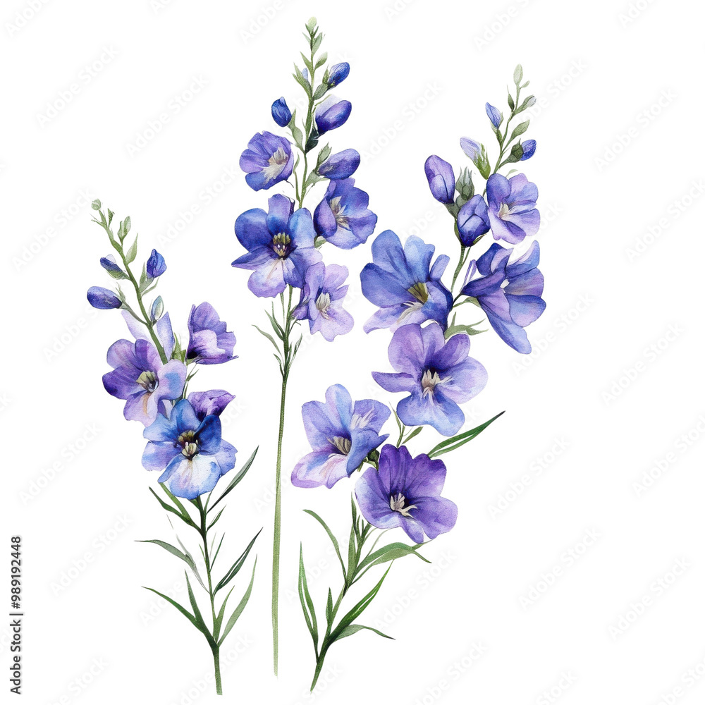 Beautiful blue flowers with green leaves, white isolate background. transparent background Beautiful blue flowers with green leaves, white isolate background. transparent background