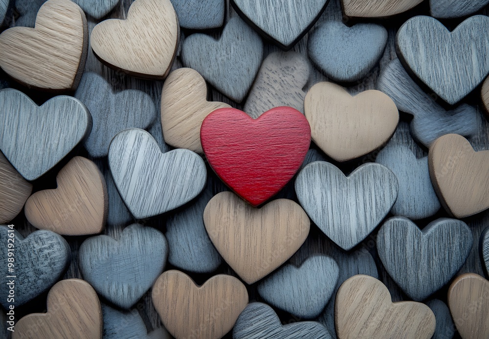 Obraz premium Red Heart Pattern of Wooden Hearts