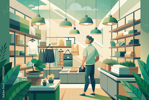Modern Eco-Friendly Boutique Interior with Male Shopkeeper