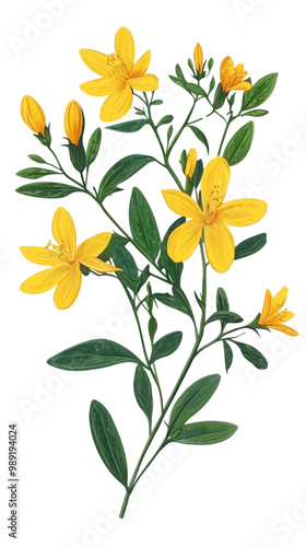 Beautiful yellow flowers with green leaves on a white isolate background. transparent background