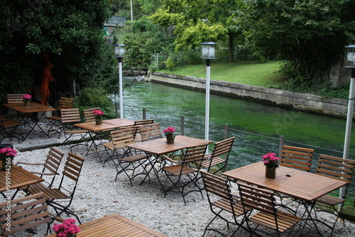 paderborn, nrw, germany, outdoor area of ​​a bistro muehlencafe´ on the river pader photo