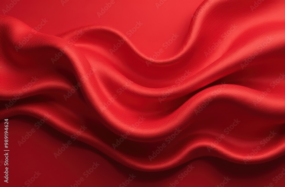 Obraz premium red satin or silk fabric as background. Drapery. Curtain. Fabric material. Soft folds. Wave stripe line. Empty space. Design. Template.