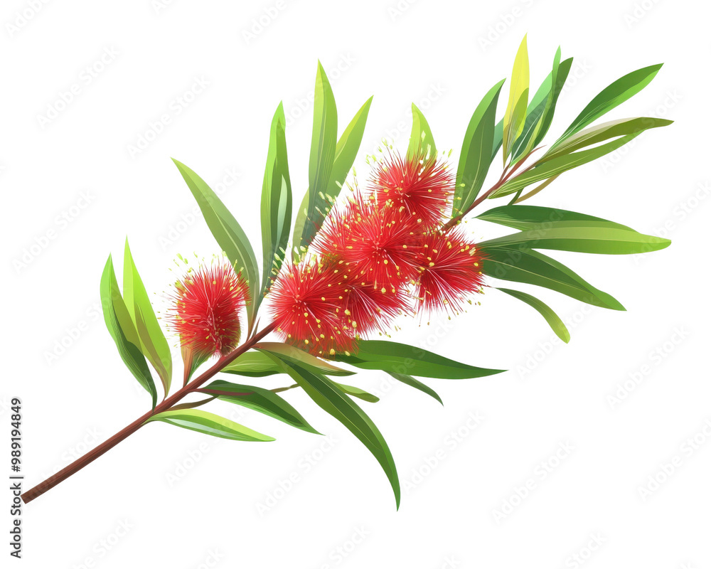 Colorful bottlebrush flower branch on white isolated background. transparent background Colorful bottlebrush flower branch on white isolated background. transparent background