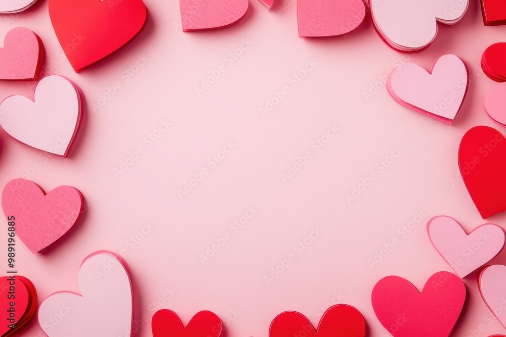 Romantic valentine's day background with red pink hearts border Romantic valentine's day background with red pink hearts border