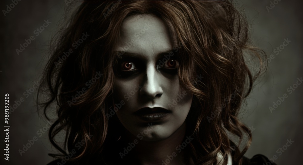 Woman with Long Brown Hair and Red Eyes Woman with Long Brown Hair and Red Eyes
