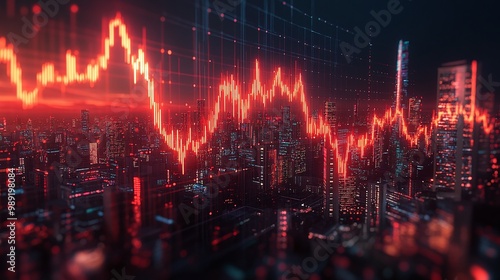 digital financial charts in red 