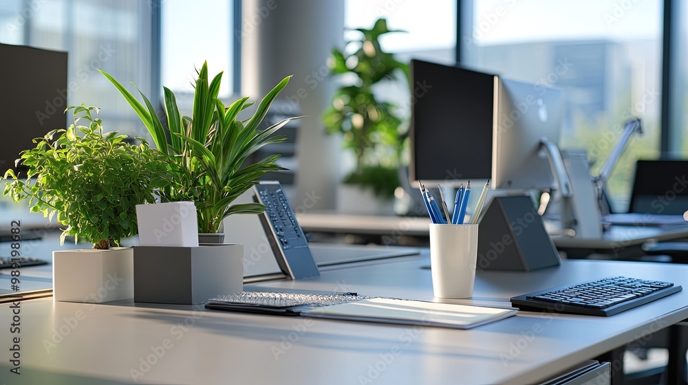 clean and sanitized desk in an office environment, promoting cleanliness and a healthy work routine clean and sanitized desk in an office environment, promoting cleanliness and a healthy work routine