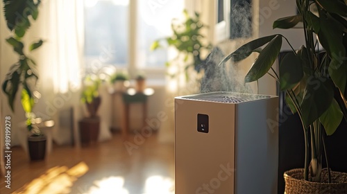 clean indoor space with an air purifier in the corner, promoting good air quality and overall cleanliness photo