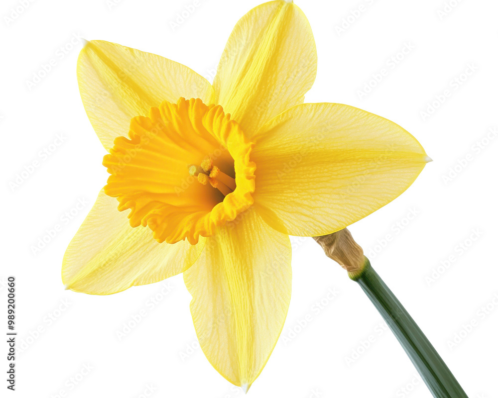 Fototapeta premium Vibrant yellow daffodil flower, isolated on a white background. transparent background