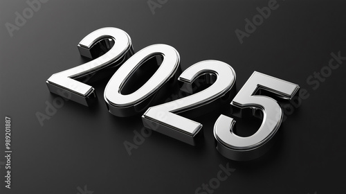 2025 bold chrome numbers reflecting on dark background