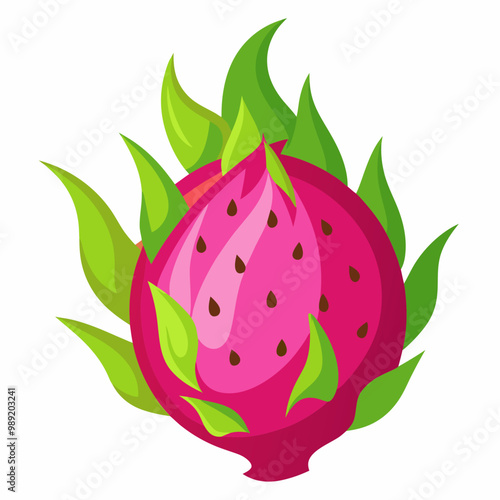 Tropical Superfruit Dragon Fruit With Seeds Bright Vector Graphic