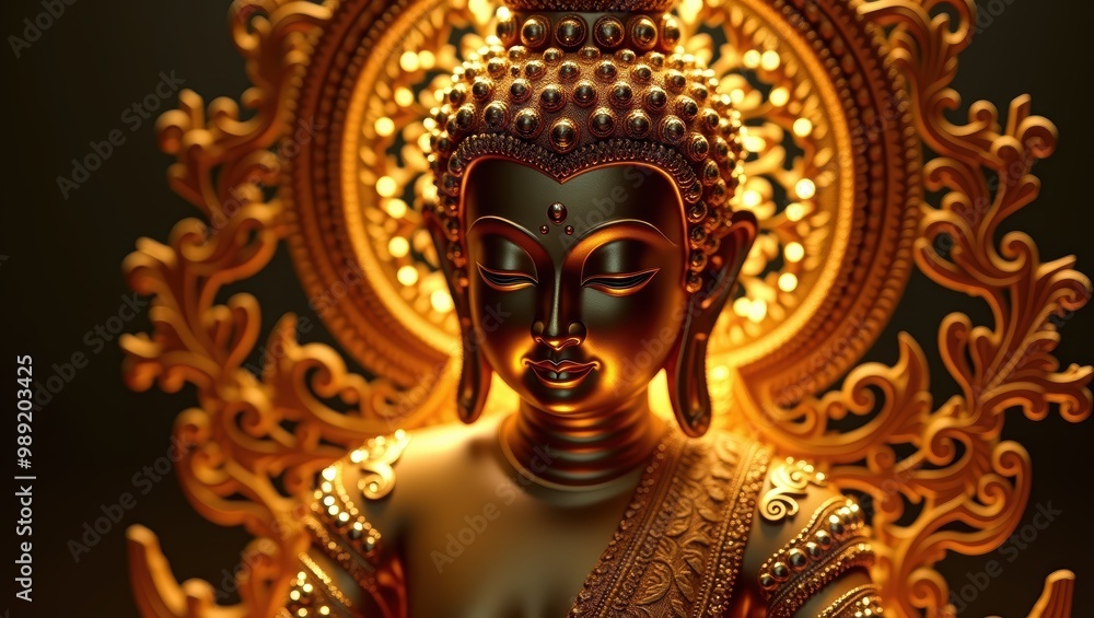 Fototapeta premium Golden Buddha Statue with Ornate Halo