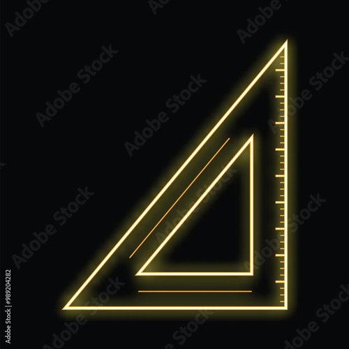 Glowing neon ruler forming a right triangle, symbolizing precision and geometry