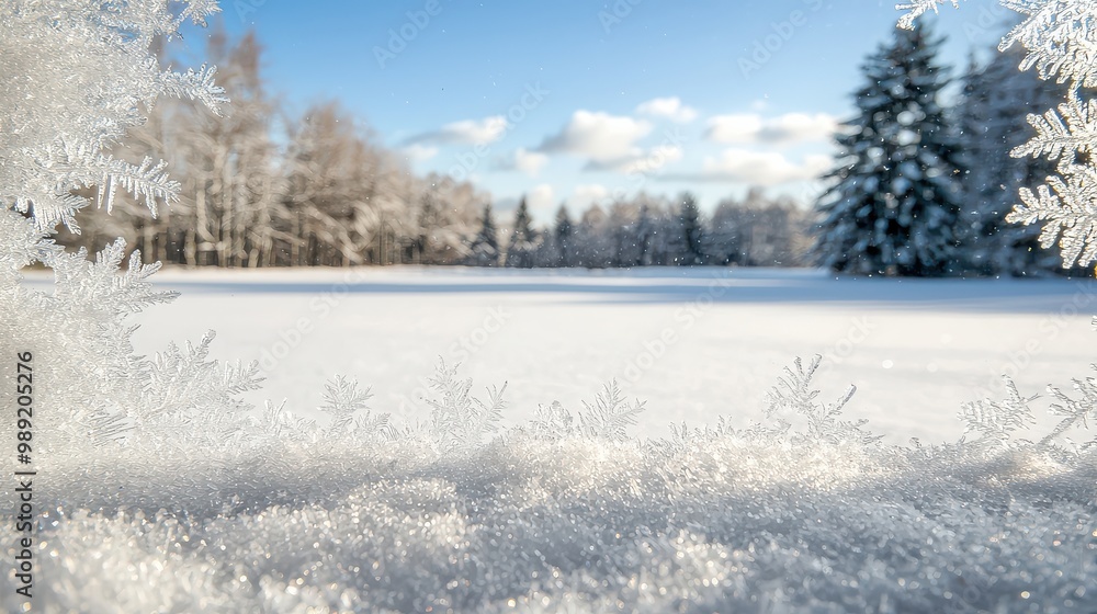 A snowy field with trees in the background. The snow is very thick and the trees are bare A snowy field with trees in the background. The snow is very thick and the trees are bare
