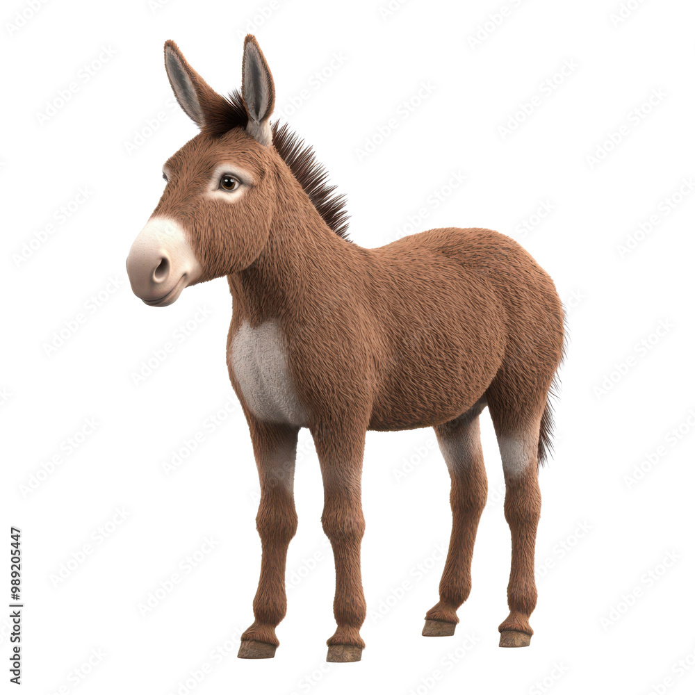 Cute and realistic cartoon donkey standing upright, perfect for farm themes or children's illustrations. Cute and realistic cartoon donkey standing upright, perfect for farm themes or children's illustrations.
