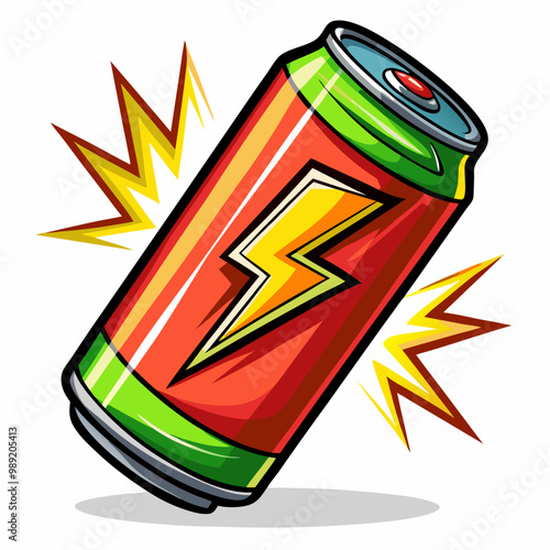Metallic Drink Can With Power Lightning Symbol Flat Vector Design