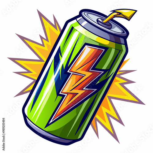 Aluminum Soda Can With Energy Lightning Symbol Modern Vector Graphic