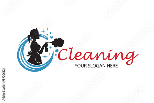 house maid lady for cleaning service design with spray bottle in hand isolated on white background