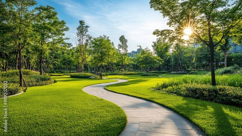 outdoor space with neatly trimmed grass and clean pathways, showing cleanliness in public parks and green areas