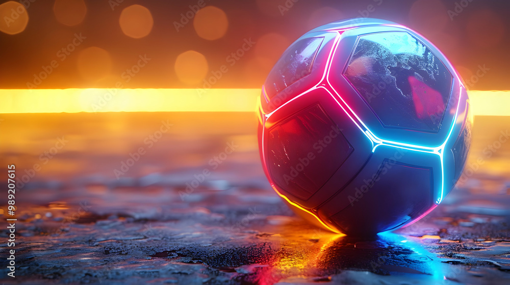 Naklejka premium Futuristic 3D Sphere with Neon Lights