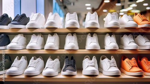 Wallpaper Mural Display of modern fashion shoes on store or boutique counter stand close-up. Torontodigital.ca