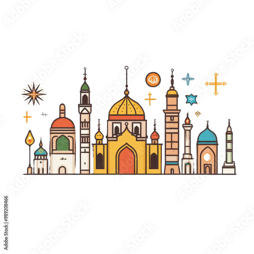 Wallpaper Mural Colorful city skyline with diverse architecture. transparent background Torontodigital.ca