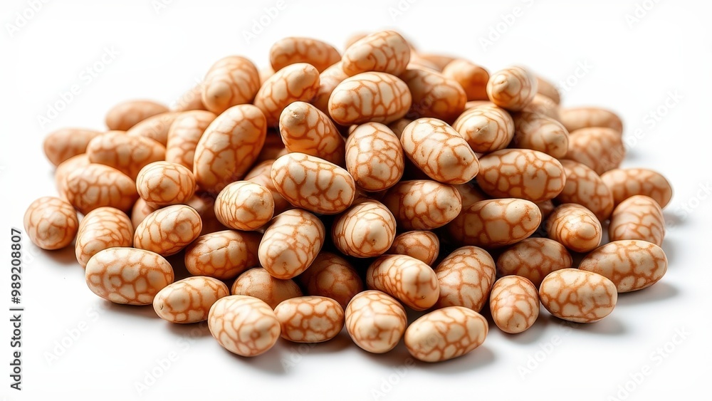 Detailed Image of Pinto Beans: Marbled Patterns and Natural Texture on a Clean White Background. Detailed Image of Pinto Beans: Marbled Patterns and Natural Texture on a Clean White Background.