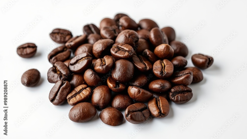 Fototapeta premium Fresh Coffee Beans: Hyper-Realistic Image with Glossy, Smooth Surfaces and Natural Imperfections.