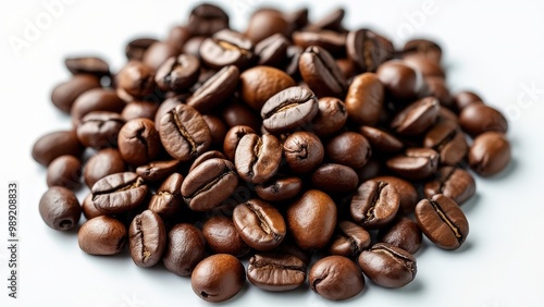 Hyper-Realistic Coffee Beans: Richly Detailed, Glossy, and Centered on a Solid White Background.