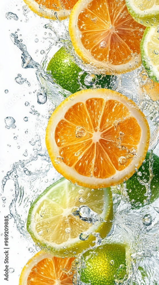 Abstract illustration of dozens of lemon slices and water splashes Abstract illustration of dozens of lemon slices and water splashes