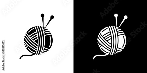Knit yarn with needle icon Isolated flat vector in outline