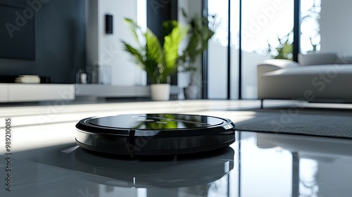 robotic vacuum cleaner maintaining cleanliness in a modern apartment, showcasing smart cleaning technology